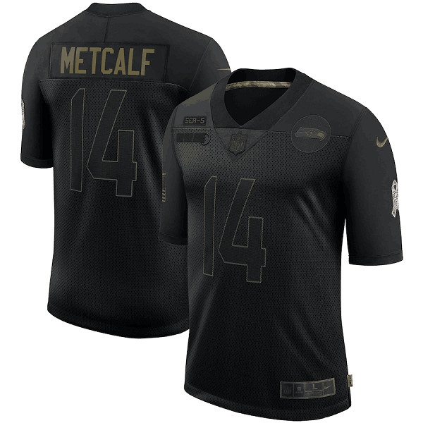 Men's Seattle Seahawks #14 D.K. Metcalf Black 2020 Salute To Service Limited Stitched Jersey